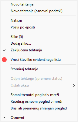 Priročni meni ob desnem kliku v seznamu tehtanj