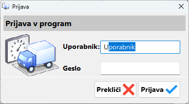 Prijava uporabnika v program
